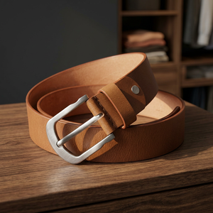 Ceinture pour homme BS INTERNATIONAL, vintage, boucle à ardillon, cuir de vache véritable brun poli, acier inoxydable carré, 3,8 cm, 140 cm, imperméable, robuste, 3D - Product Image 1