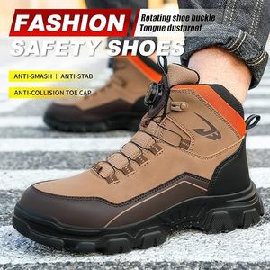 Leichte Arbeits stiefel für Herren Drehknopf-Sicherheits schuhe Mode Leder Oberer atmungsaktiver Gummi für Winter wanderungen im Freien - Product Image 5
