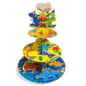 Soporte de Papel de 3 Niveles con Diseño de Dinosaurios para Cupcakes, Torre de Exhibición de Postres para Fiestas Infantiles, Decoración de Mesa de Postres - Product Image 1