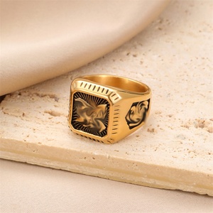 Anillos de Moda para Hombre, Joyería Fina, Acero Inoxidable, Chapado en Oro, Anillos de Dedo con Circonitas, Diseño de León y Águila - Product Image 4