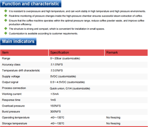 고정밀 가전제품 커피머신 압력 센서 트랜스듀서 OEM 미니어처 브루잉 유닛 압력 센서 - Product Image 4