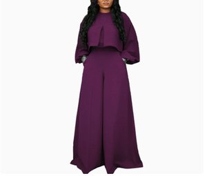 Yuhong - Conjunto de 2 Piezas para <span class=keywords><strong>Mujer</strong></span>, Estilo Europeo Americano, Dulce y Elegante, Primavera-Verano, Cuello Alto, Manga Larga, Adornado con Cuentas, Transpirable, Pantalones Anchos de Poliéster - Product Image 6