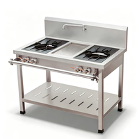 Cuisinière à gaz professionnelle en acier inoxydable à 2 brûleurs avec crédence et étagère pour restaurant