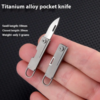 Petit couteau de poche portable en alliage de titane, pliable, léger, avec lame en acier et porte-clés