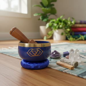 Third Eye Chakra Tibetan Singing Bowl <b>Set</b> Semi-Precious Gemstone Wooden Stick <b>Crystal</b> for Yoga Meditation - Product Image 3