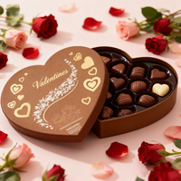 Boîte cadeau OEM en forme de cœur marron avec impression dorée et insert divisé pour chocolats, bonbons et cadeaux de la Saint-Valentin