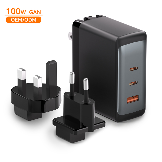 100W GaN USB-C USB-A 3-Port Foldable Adapter Fast Charging Wall Charger Block for MacBook Pro/Air iPad iPhone Galaxy S24