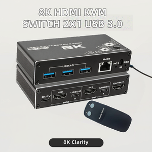 2x1 KVM สวิทช์ USB 3.0และ RJ45รองรับอีเทอร์เน็ต<span class=keywords><strong>8K</strong></span> สำหรับ <span class=keywords><strong>HDMI</strong></span> KVM สวิตช์สำหรับคีย์บอร์ดจอคอมพิวเตอร์30Hz 4K มีสินค้าในสต็อก - Product Image 2