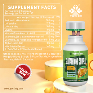 Prix de gros : Capsules de Glutathion 500mg pour l'entretien quotidien du corps et le soutien de la détoxification, pour adultes unisexes, en stock, OEM en vrac - Product Image 5