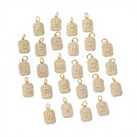 LUOYUNE Pendentifs carrés en acier inoxydable plaqué or 14 carats avec zircon et lettres anglaises pour la fabrication de colliers et accessoires de bijoux DIY
