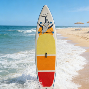 Planche de paddle gonflable à motif géométrique multicolore dynamique, portable, écologique, avec une seule aileron, pour débutant, stable et pratique - Product Image 4