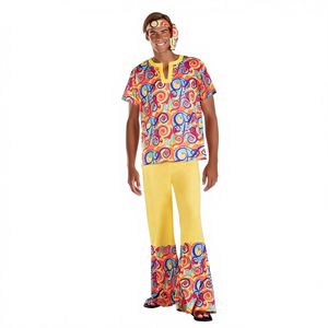 Traje Hippie Floral Vintage de los 70, Conjunto de 2 Piezas con Peluca, Chaleco y Pantalones de Campana para Fiesta Disco Retro - Product Image 4