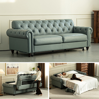 Canapé-lit convertible en cuir véritable avec design européen et structure métallique 3 places pour petits espaces, usage hôtelier et domestique