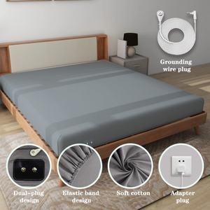 Drap de lit de mise à la terre gris King Size en coton avec 5% de fibres d'argent pur, logo personnalisé, améliore la qualité du sommeil pour la maison - Product Image 6