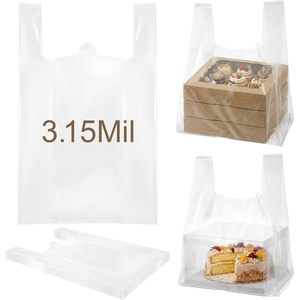 Sacs en plastique transparents pour t-shirts, 3,15 mil, haute résistance, qualité alimentaire, avec poignées, pour courses, pizzas et plats à emporter - Product Image 1