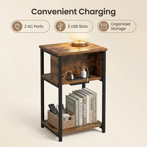 <span class=keywords><strong>Table</strong></span> d'appoint en bois à 3 niveaux avec ports USB et prises électriques, <span class=keywords><strong>table</strong></span> de chevet pour salon, chambre à coucher - Product Image 3