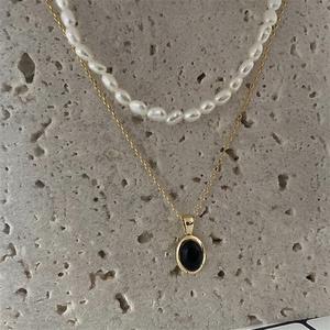 Wholesale Women Freshwater Pearl Necklace <b>Copper</b> Cat Eye Charms Black Natural Stone Pendant Necklace - Product Image 4