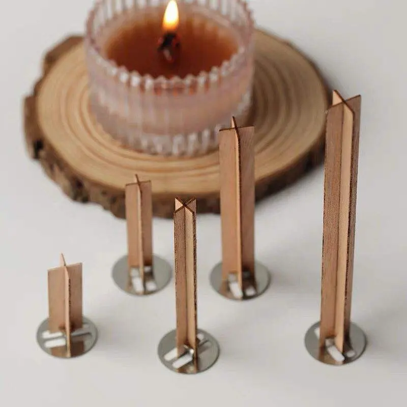 Factory Custom Various Styles Wood Wick Cross With Iron Stand Wooden Candle Wicks For Soy Wax Candle Making