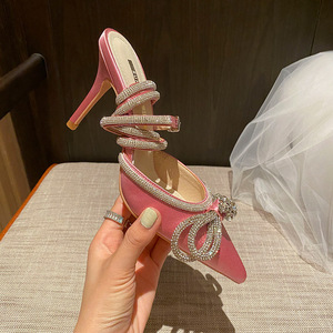 Sexy Fashion Glitter Rhinestones Women Pumps Crystal <b>Bow</b> Summer Shoes Genuine Leather Light Weight Anti-Slippery Wholesale High - Product Image 1