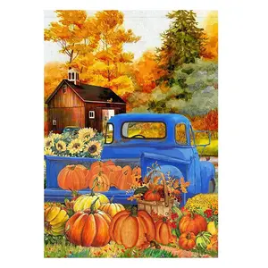 Pintura diamante do outono, 5D Truck Diamond Painting Kits para adultos crianças, Full Drill Round Pumpkins Diamond Art Kits