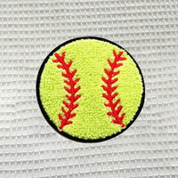 Patchs de baseball en gros, personnalisés, grands, en chenille brodée, lettres pour le jour de la compétition de softball, thermocollants pour vêtements, chapeaux, sacs