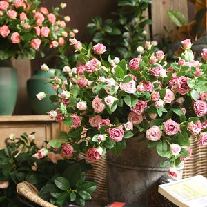 ช่อดอกไม้ประดิษฐ์ยี่ห้อ Yihua รุ่น Milan Rose สีชมพู พร้อมแจกันตกแต่งห้องนั่งเล่น - Product Image 3