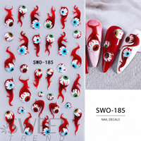 1 autocollant 3D Halloween en relief pour ongles, motifs auto-adhésifs en PET (fantôme, toile d'araignée, œil maléfique) pour femmes, salon, fête, vente en gros