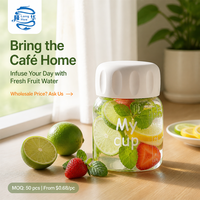 300Ml Gelas Kaca Mini Tutup Anti Selip Botol Infuser Air Buah Kaca Tebal Anti Bocor Skala Pengukur Rumah Kantor Grosir