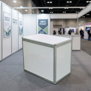 Comptoir d'accueil pour exposition, bureau d'information pour salon professionnel, armoire de présentation rectangulaire pliable <span class=keywords><strong>en</strong></span> alliage d'aluminium blanc/argent - Product Image 1