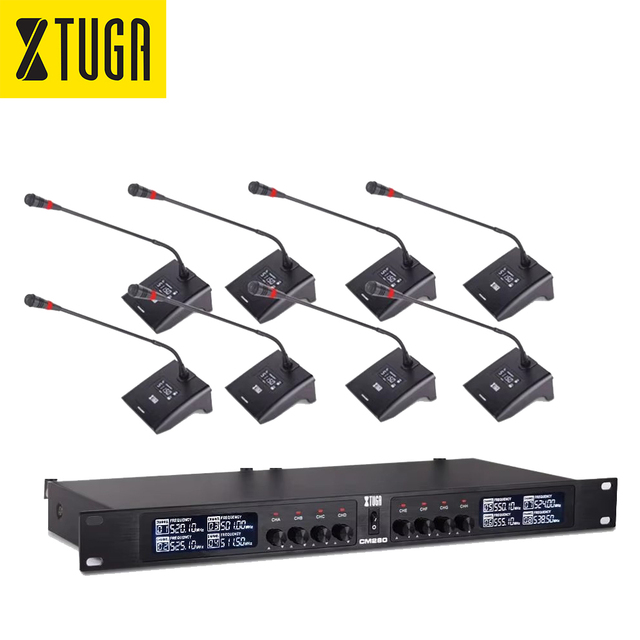 XTUGA CM280 8-Channel Wireless Handheld & Goose Neck Microphone System for Conference Meetings