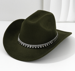 Chapeau de cowboy occidental unisexe avec accessoires en strass en forme d'épée diamantée, chapeau de cowboy de couleur unie, chapeau haut de forme occidental - Product Image 1