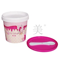 Pots à glace en plastique, pot à gelato avec couvercle et cuillère intégrée, récipient pour congélateur, rond, 500 ml, étiquette IML imprimée