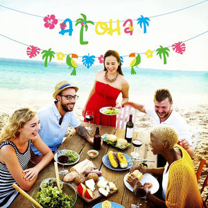 Festa estiva hawaiana forniture <span class=keywords><strong>Aloha</strong></span> Banner con pappagallo ananas cocco albero segno di pasqua ghirlanda decorazioni - Product Image 3