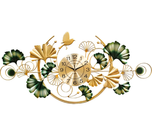 นาฬิกาแขวนผนังโลหะรูปพระจันทร์ทองเหลืองทรงใบไม้ขนาดใหญ่ปิดเสียงด้วยการตกแต่งหลากสีสำหรับงานแต่งงานตกแต่งบ้าน - Product Image 1