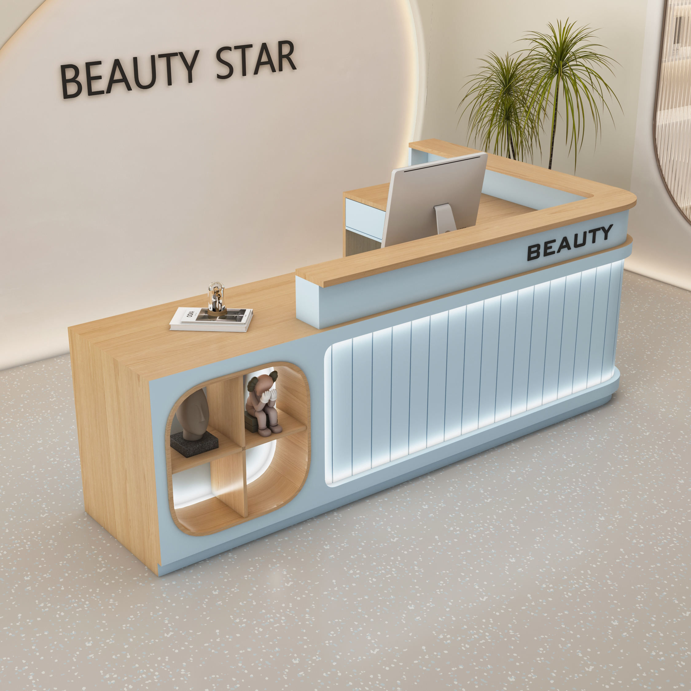 Lake blue + wood color + 60cm long side corner