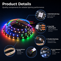 Tira de Píxeles RGB SK6812 de 60 Píxeles por Metro con Control Programable, Tira LED Flexible para Proyectos de Iluminación Interior