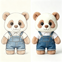 Adorable peluche panda brun clair, jouet en peluche doux et moelleux, panda en peluche avec salopette en jean, compagnon de confort, souvenir, jouet en peluche panda