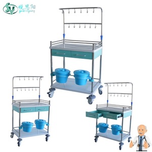 Chariot médical double couche Yue Siyang en acier avec tiroirs et seaux pour usage hospitalier - Product Image 1