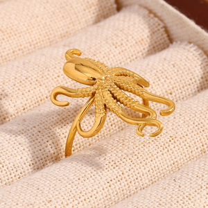 18K Gold Plated Stainless Steel Octopus Open <b>Ring</b> Unique Animal Statement <b>Adjustable</b> <b>Ring</b> For Women Fashion Jewelry - Product Image 6