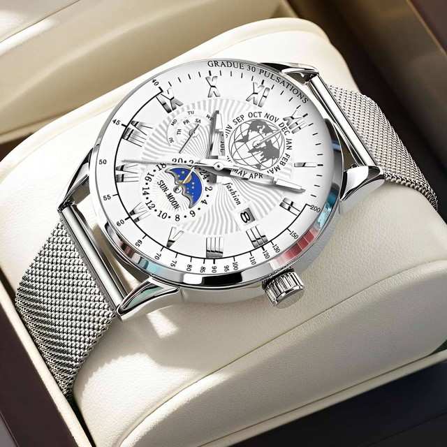 Classic Fashion Men's Luxury Quartz Watch Casual Mesh Belt Waterproof Night Light Watch High Quality Men's Watch