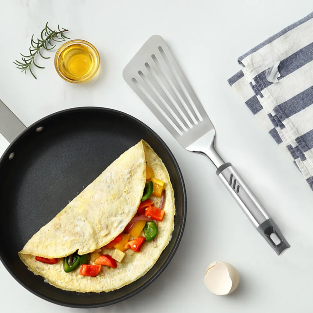 Nouveau Design Facile Nettoyage Cuisine Ustensile 430 En acier inoxydable Omelette <span class=keywords><strong>turner</strong></span> avec Poignée EN <span class=keywords><strong>ABS</strong></span>