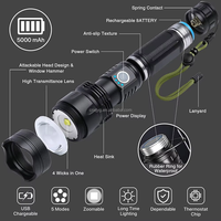 Lampe torche tactique rechargeable portable de 10 000 lumens, étanche, en alliage d'aluminium, puissante, torche XHP50, IP65, d'urgence