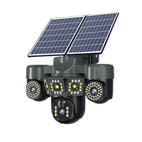 Caméra de surveillance sans fil à panneau solaire rotatif à trois objectifs, 360 degrés, télécommande mobile, 12MP, vision nocturne ultra-claire, carte mémoire