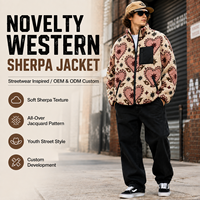 Veste en polaire sherpa pour homme, style western, jacquard, fermeture éclair intégrale, streetwear décontracté, veste d'hiver, OEM ODM personnalisé