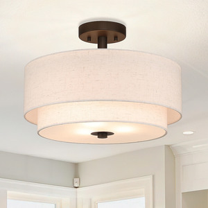Plafonnier semi-encastré pour chambre à coucher, <span class=keywords><strong>abat</strong></span>-<span class=keywords><strong>jour</strong></span> en tissu, lampe suspendue pour salon et cuisine - Product Image 2