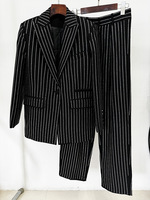 A9434 yeni moda kadınlar Suit Rhinestone boncuklu gevşek tarzı ceket ve pantolon seti resmi ofis bayanlar kadınlar Suit