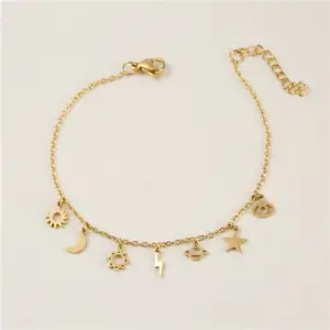 Sun Moon Lightning Charms Bracelets Multi Element Pendant Bracelet de foudre Gift Gold Plated Stainless Steel Women Jewelry