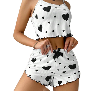 2025 san valentino dolci nuove donne a casa girocollo vestiti <span class=keywords><strong>con</strong></span> cuore d'amore stampati pantaloncini Lingerie <span class=keywords><strong>pigiama</strong></span> donna - Product Image 3