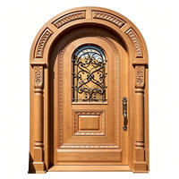 Porte battante cintrée de style antique de luxe en bois massif de noyer avec décoration en fer pour porte d'entrée extérieure