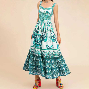 Vestiti bohémien stampa senza maniche estate vita alta da donna abbigliamento da festa <span class=keywords><strong>chic</strong></span> <span class=keywords><strong>boho</strong></span> eleganti Maxi abiti da donna all'ingrosso per spiaggia - Product Image 5